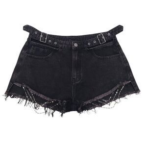 Black Distressed Denim Shorts